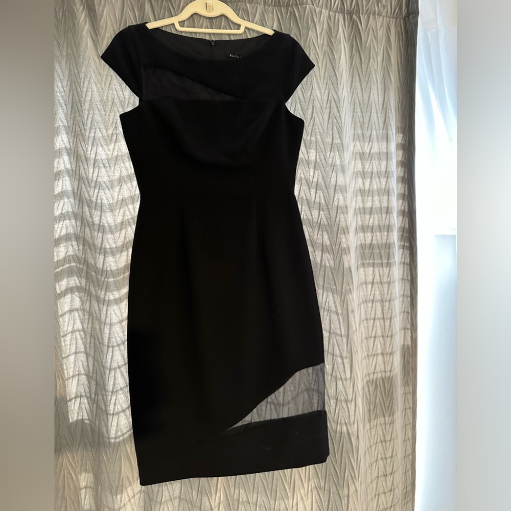 NWT Black Halo black dress size 6 sheer angles cocktail length